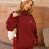 Fancy Oversized Fleece Rolled Neck Mockneck - Black Cherry