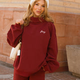 Fancy Oversized Fleece Rolled Neck Mockneck - Black Cherry