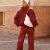 Fancy Oversized Fleece Rolled Neck Mockneck - Black Cherry