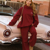 Fancy Fleece Straight Leg Drawstring Pants - Black Cherry