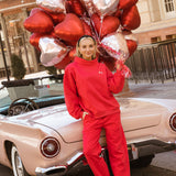 Fancy Fleece Straight Leg Drawstring Pants - Ruby Red