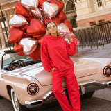 Fancy Fleece Straight Leg Drawstring Pants - Ruby Red