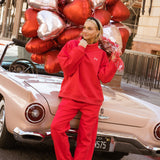 Fancy Fleece Straight Leg Drawstring Pants - Ruby Red