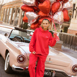 Fancy Fleece Straight Leg Drawstring Pants - Ruby Red