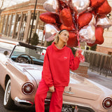 Fancy Fleece Straight Leg Drawstring Pants - Ruby Red