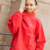 Fancy Oversized Fleece Embroidered Rolled Neck Mockneck- Ruby Red