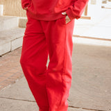 Fancy Fleece Straight Leg Drawstring Pants - Ruby Red