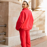 Fancy Fleece Straight Leg Drawstring Pants - Ruby Red