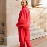 Fancy Fleece Straight Leg Drawstring Pants - Ruby Red