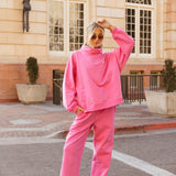 Fancy Fleece Straight Leg Drawstring Pants - Fuchsia Pink