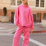 Fancy Fleece Straight Leg Drawstring Pants - Fuchsia Pink