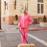 Fancy Oversized Fleece Embroidered Rolled Neck Mockneck - Fuchsia Pink