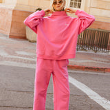 Fancy Fleece Straight Leg Drawstring Pants - Fuchsia Pink
