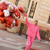 Fancy Oversized Fleece Embroidered Rolled Neck Mockneck - Fuchsia Pink