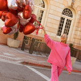 Fancy Oversized Fleece Embroidered Rolled Neck Mockneck - Fuchsia Pink