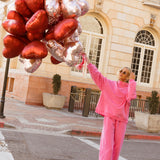 Fancy Oversized Fleece Embroidered Rolled Neck Mockneck - Fuchsia Pink