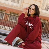 Fancy Oversized Fleece Heart Letters Mockneck - Black Cherry