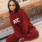 Fancy Oversized Fleece Heart Letters Mockneck - Black Cherry