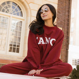 Fancy Oversized Fleece Heart Letters Mockneck - Black Cherry