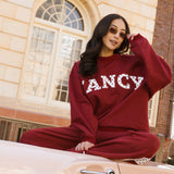 Fancy Oversized Fleece Heart Letters Mockneck - Black Cherry