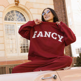 Fancy Oversized Fleece Heart Letters Mockneck - Black Cherry