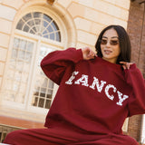 Fancy Oversized Fleece Heart Letters Mockneck - Black Cherry