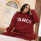 Fancy Oversized Fleece Heart Letters Mockneck - Black Cherry