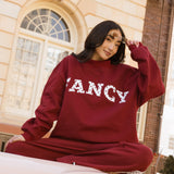 Fancy Oversized Fleece Heart Letters Mockneck - Black Cherry