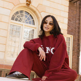 Fancy Oversized Fleece Heart Letters Mockneck - Black Cherry