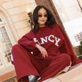 Fancy Oversized Fleece Heart Letters Mockneck - Black Cherry
