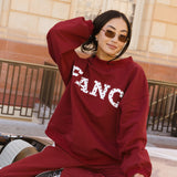 Fancy Oversized Fleece Heart Letters Mockneck - Black Cherry