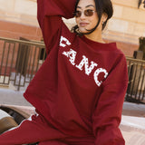 Fancy Oversized Fleece Heart Letters Mockneck - Black Cherry