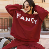 Fancy Oversized Fleece Heart Letters Mockneck - Black Cherry