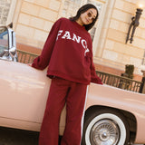 Fancy Oversized Fleece Heart Letters Mockneck - Black Cherry
