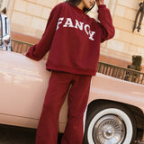 Fancy Oversized Fleece Heart Letters Mockneck - Black Cherry