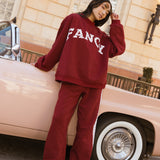 Fancy Oversized Fleece Heart Letters Mockneck - Black Cherry