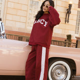 Fancy Fleece Heartline Wide Leg Sweatpants – Black Cherry