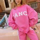 Fancy Oversized Fleece Heart Letters Mockneck - Fuchsia Pink