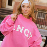 Fancy Oversized Fleece Heart Letters Mockneck - Fuchsia Pink