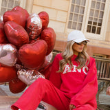 Fancy Oversized Fleece Heart Letters Mockneck - Ruby Red