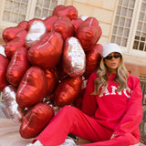 Fancy Oversized Fleece Heart Letters Mockneck - Ruby Red