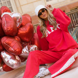 Fancy Oversized Fleece Heart Letters Mockneck - Ruby Red