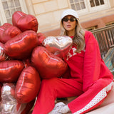 Fancy Oversized Fleece Heart Letters Mockneck - Ruby Red