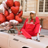 Fancy Oversized Fleece Heart Letters Mockneck - Ruby Red
