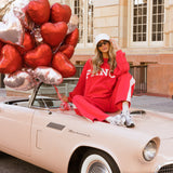 Fancy Oversized Fleece Heart Letters Mockneck - Ruby Red