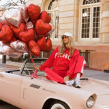 Fancy Oversized Fleece Heart Letters Mockneck - Ruby Red