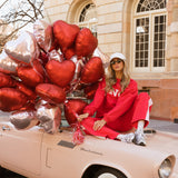 Fancy Oversized Fleece Heart Letters Mockneck - Ruby Red