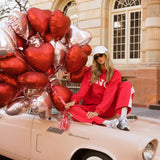Fancy Oversized Fleece Heart Letters Mockneck - Ruby Red