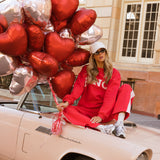 Fancy Oversized Fleece Heart Letters Mockneck - Ruby Red