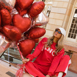 Fancy Oversized Fleece Heart Letters Mockneck - Ruby Red